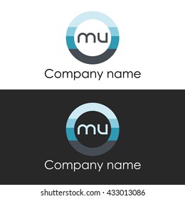 MU letter circle shape icon logo white blue