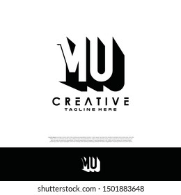 MU Letter Initial Logo Design in shadow shape design concept.