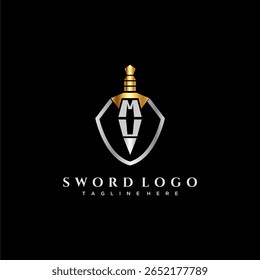 MU carta monograma de luxo para escudo e espada estilo imagem