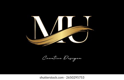 MU Letter Monogram Logo – Elegant Gold Brush Stroke Letter mark for Luxury Branding, Fashion, Boutique  Premium Identity Design
