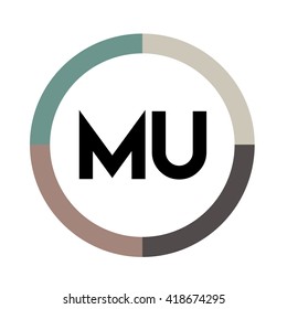 MU letters, four colors in abstract background logo, design identity in circle, alphabet letter