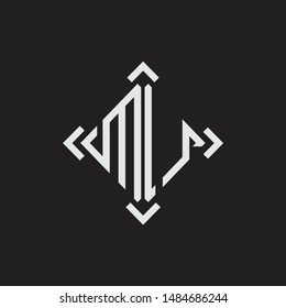 MU Logo Abstract letter Monogram with Arrow in every side isolated on black background
