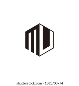 MU Logo Initial Monogram Negative Space Designs Modern Templete with Black color and White Background