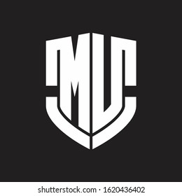 MU Logo monogram with emblem shield shape design isolated on black background