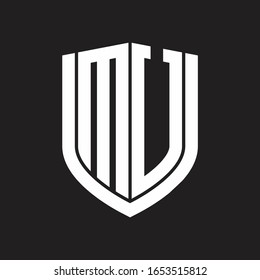 MU Logo monogram with emblem shield design isolated on black background