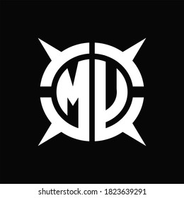 MU-Logo-Monogramm mit vierstufiger, kreisbogenförmiger, Designvorlage auf schwarzem Hintergrund