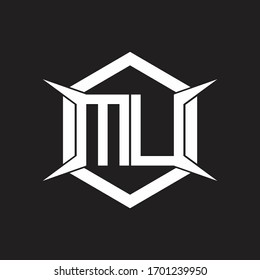 Monograma de logotipo de MU con hexágono y plantilla de diseño de forma de cuatro ejes