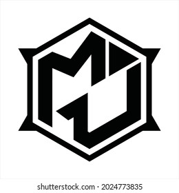 MU Logo monogram with hexagon and sharp shape design template