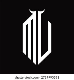 MU Logo monogram with horn shape isolated black and white design template on black background