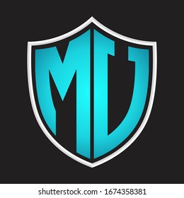 MU Logo monogram with shield shape isolated blue colors on outline design template
