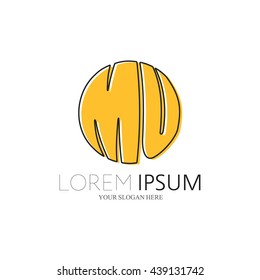 MU Logo. Vector Graphic Sphere Branding Letter Element. White Background