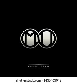 MU M U initial letter linked circle capital monogram logo modern template silver color edition