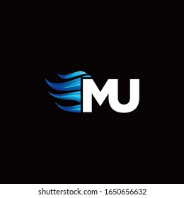 MU monogram logo with blue fire style design template