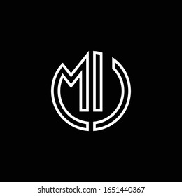 MU monogram logo circle ribbon style outline design template