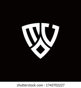 MU monogram logo with modern shield style design template isolated on black background