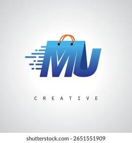 MU Shopping Monogram – Fast Delivery E-commerce Logo with Bag Icon and Digital Branding for Online Store, Retail and Logistic Identity
