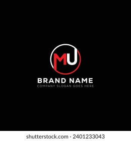 MU White Letter monogram Logo Design with Black Background. M U