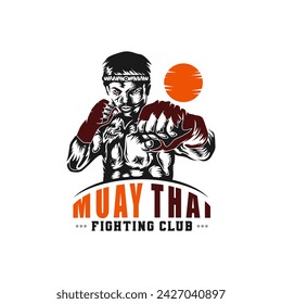 Muai thai fighter logo design vector