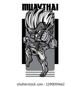 Muaithai Game Black and White Illustration