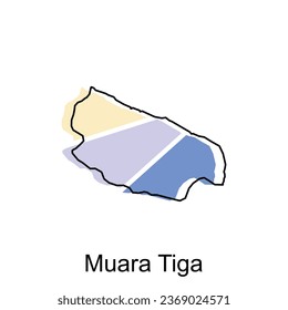 Mapa de la ciudad de Muara Tiga. mapa vectorial de la provincia de Aceh capital País diseño colorido, ilustración plantilla de diseño sobre fondo blanco