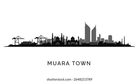 Muara Town Skyline Silhouette with Vector.