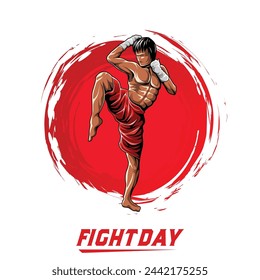 Muay Fight sport background vector. international sports day banner background template