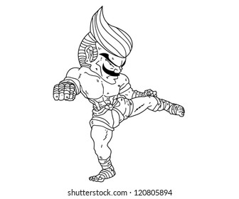 Muay Thai Boran : character cartoon 7 (Roundhouse kick)