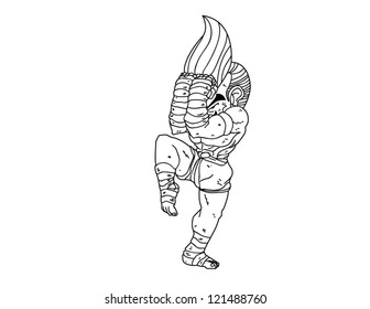 Muay Thai Boran : character cartoon 12 (A guarded stance)