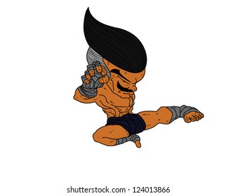 Muay Thai Boran : character cartoon 4 Color (Muay Thai Jump Kick)