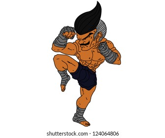 Muay Thai Boran : character cartoon 6 Color (A guarded stance)