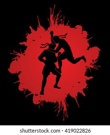 Muay Thai, Thai Boxing, action designed on splash blood background graphic vector