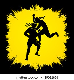 Muay Thai, Thai Boxing, action designed on grunge frame background graphic vector