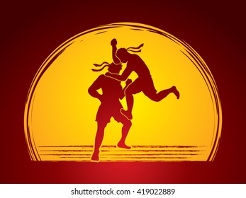 Muay Thai, Thai Boxing, action designed on moonlight background graphic vector