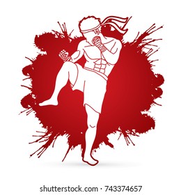 Muay Thai, Thai Boxing action designed on splatter  blood graphic vector