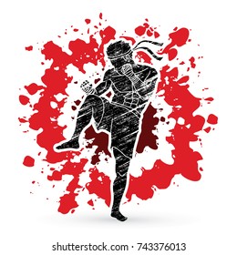 Muay Thai, Ação de boxe tailandês projetado no vetor gráfico do sangue de splash