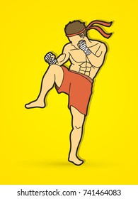 Muay Thai, Thai Boxing action graphic vector