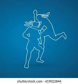 Muay Thai, Thai Boxing,  action outline graphic vector