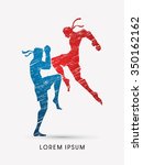 Muay Thai, Thai Boxing, designed using red and blue grunge brush graphic vector