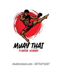 Muay Thai Boxing martial art logo design. Muay Thai Fighter Illustration vector