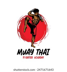 Muay Thai Boxing Kampfkunst Logo Design. Muay Thai Fighter Illustration Vektorgrafik