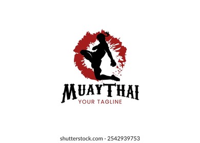 Muay Thai Boxing marcial arte logotipo design. Muay Thai Fighter Illustration vetor