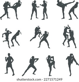 Muay thai boxing silhouette. Muay thai boxing SVG, Muay thai boxing silhouettes, Thai boxing silhouettes