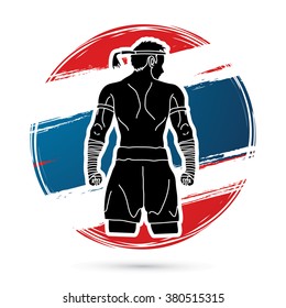 Muay Thai, Thai Boxing, Sport pose, design on Thailand Flag background graphic vector.