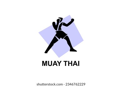 Muay thai oder Thai Boxing Sport Vektorsymbol. Sportler, kämpferische Haltung. Piktogrammgrafik.