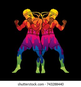 Muay Thai, Thai boxing standing action designed using melting colors graphic vector
