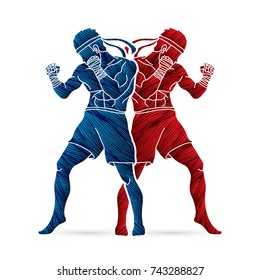 Muay Thai, Thai boxing standing action designed using grunge brush graphic vector