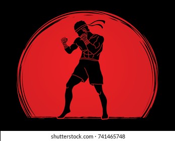 Muay Thai, Thai Boxing standing on sunlight background graphic vector