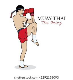 Muay Thai, Thai boxing standing ready to fight, drawing style illustration