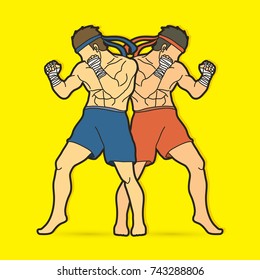 Muay Thai, Thai boxing standing ready to fight action graphic vector