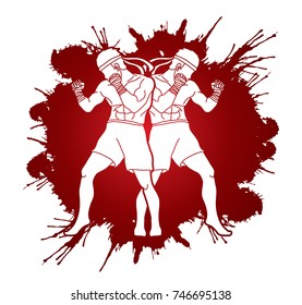 Muay Thai, Thai boxing standing ready to fight action designed on splatter blood graphic vector